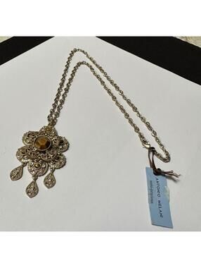 Antoni Melani Gold Tone / Rhinestone Semi Precious 23 Inch Necklace NWT